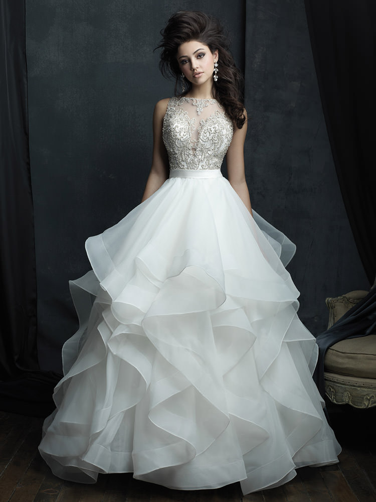 ruffle neck wedding dress