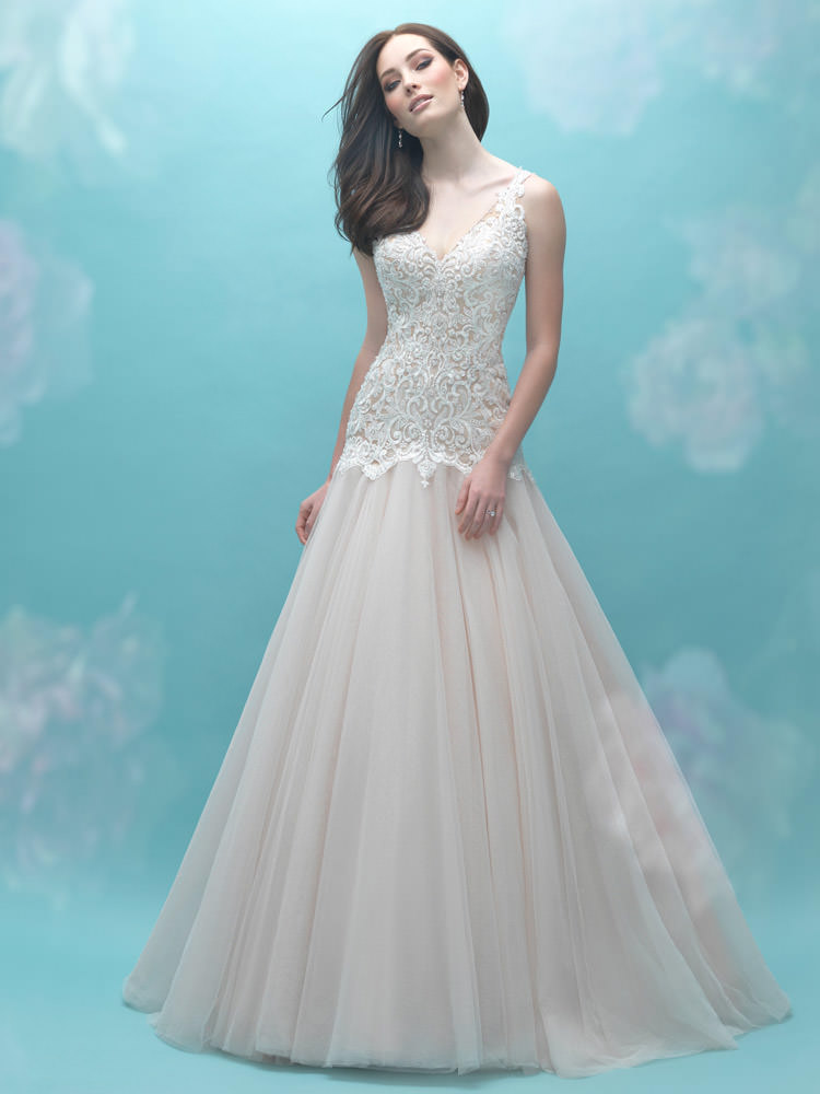 Monica S Bridal Allure Bridals 9461 Style 11cd Dropped Waistline Wedding Gown With Open Back And Vintage A Line Skirt In Wedding Dresses At Mbridal Com